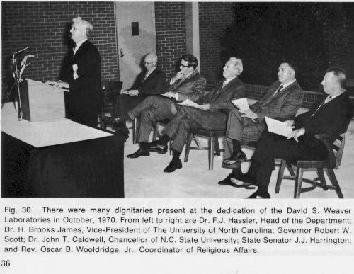 Photo of Dignitaries present at the dedication of Weaver Labs in 1970.