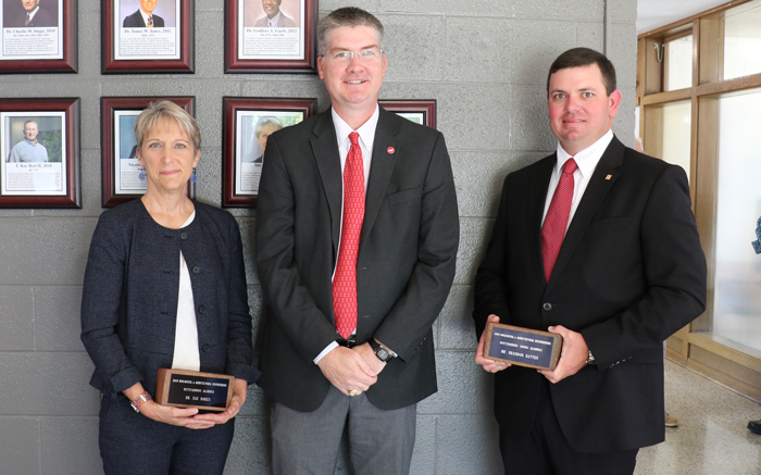 Sue Nokes, Garey Fox and Brandon Batten at the alumni ceremony.